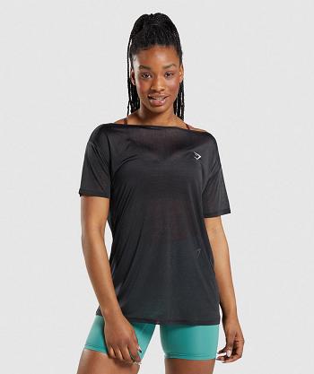 Corp Tops Gymshark Entrenamiento Oversized Mujer Negras | CO 2451CTV